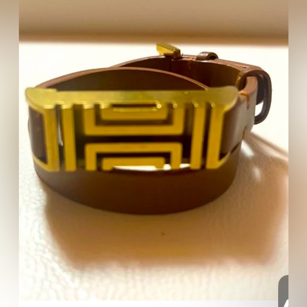 Tory Burch Fitbit Fret Double Wrap Bracelet Bark Aged Gold